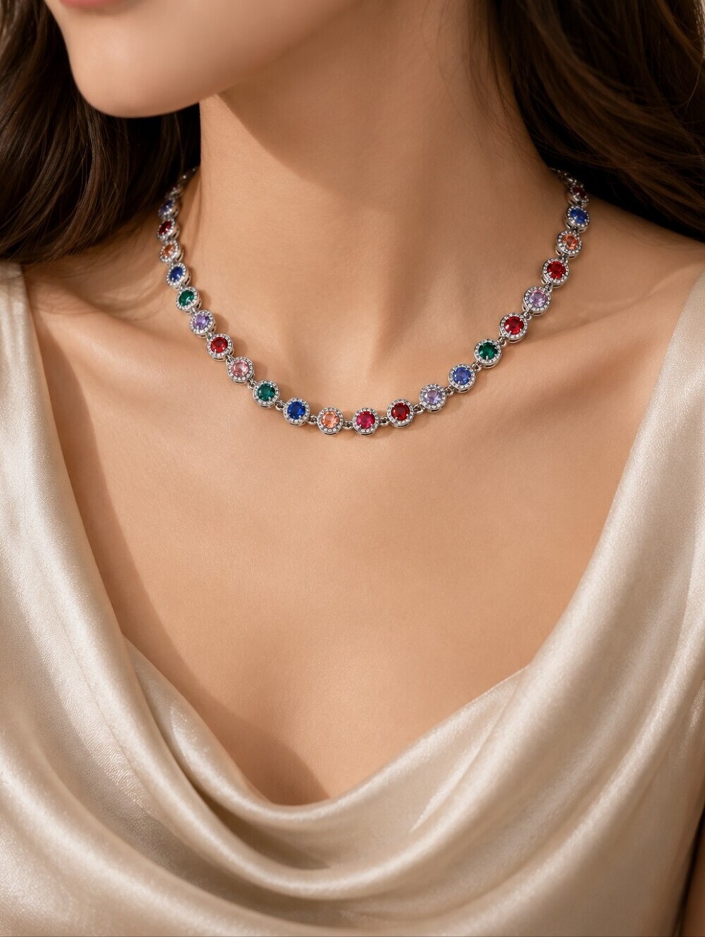 Multicolor Zircon Tennis Necklace - Stainless Steel
